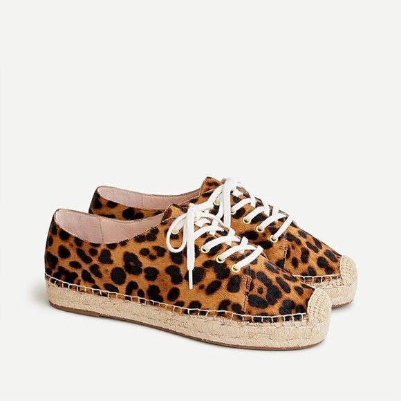J.Crew Espadrille Sneakers Leopard Calf Hair AP380 Sneakerdrille 8.5 shoes - Picture 1 of 11